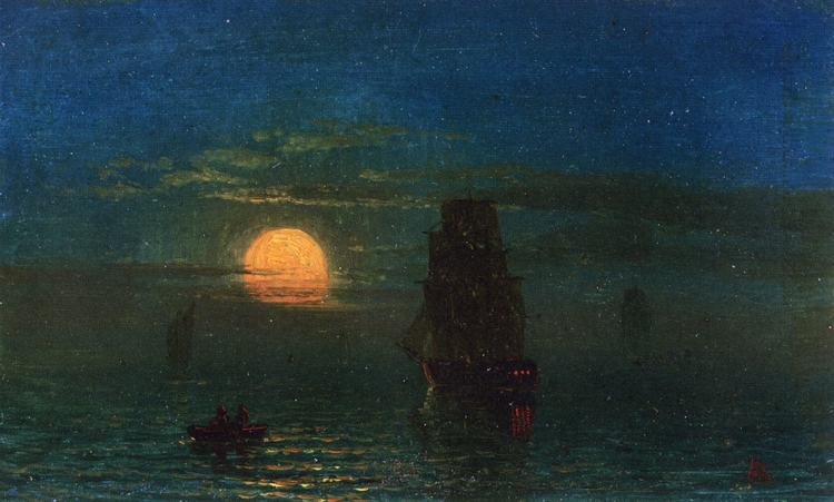 Albert Bierstadt Oil Painting Ships in Moonlight